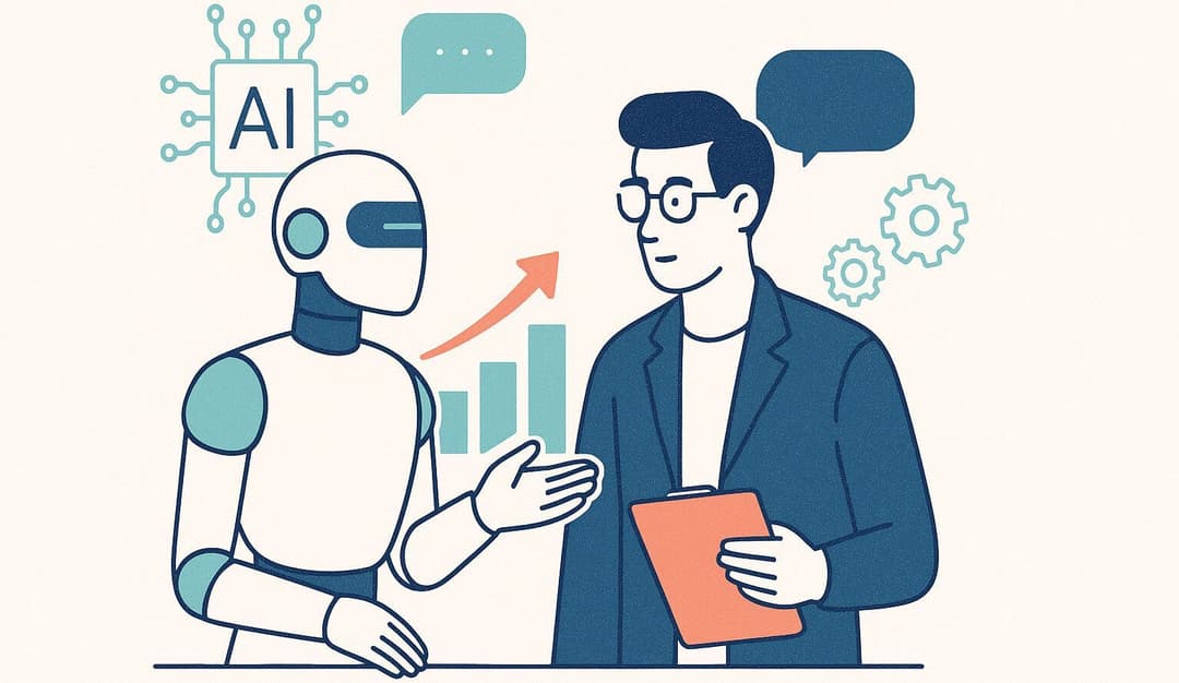 robot rozmawiający z człowiekiem. Marketing AI-first