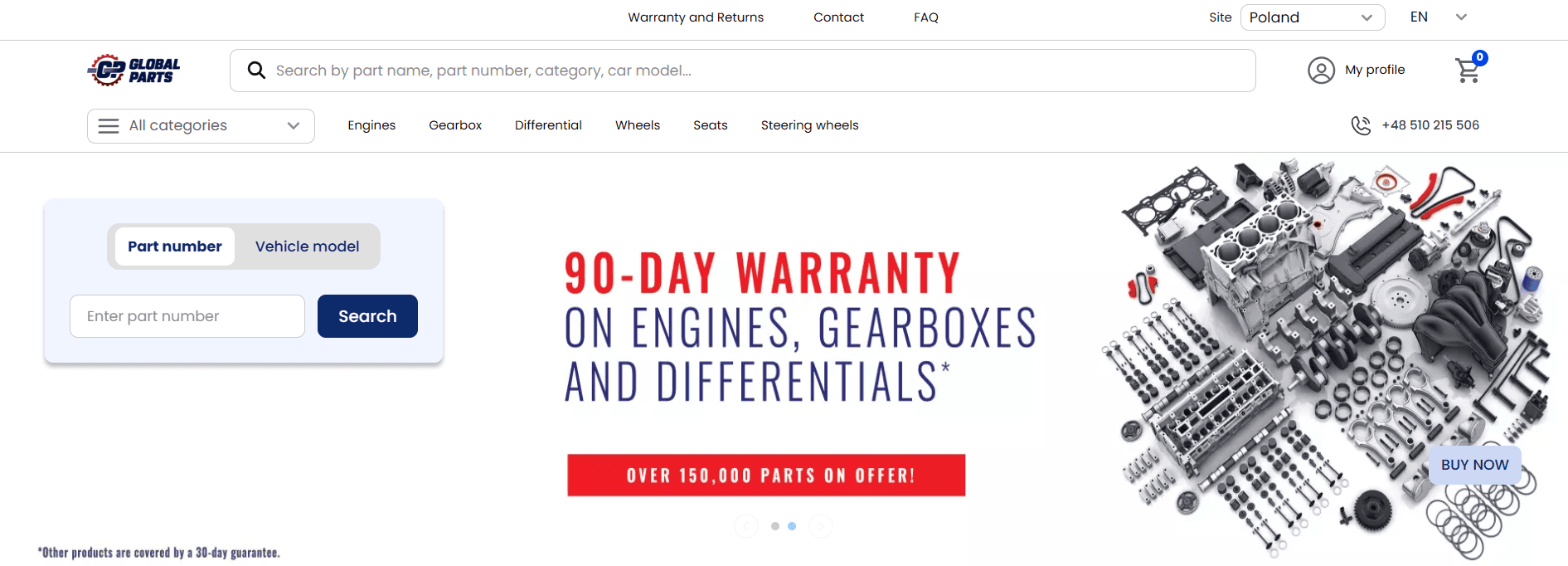home page, GlobalParts