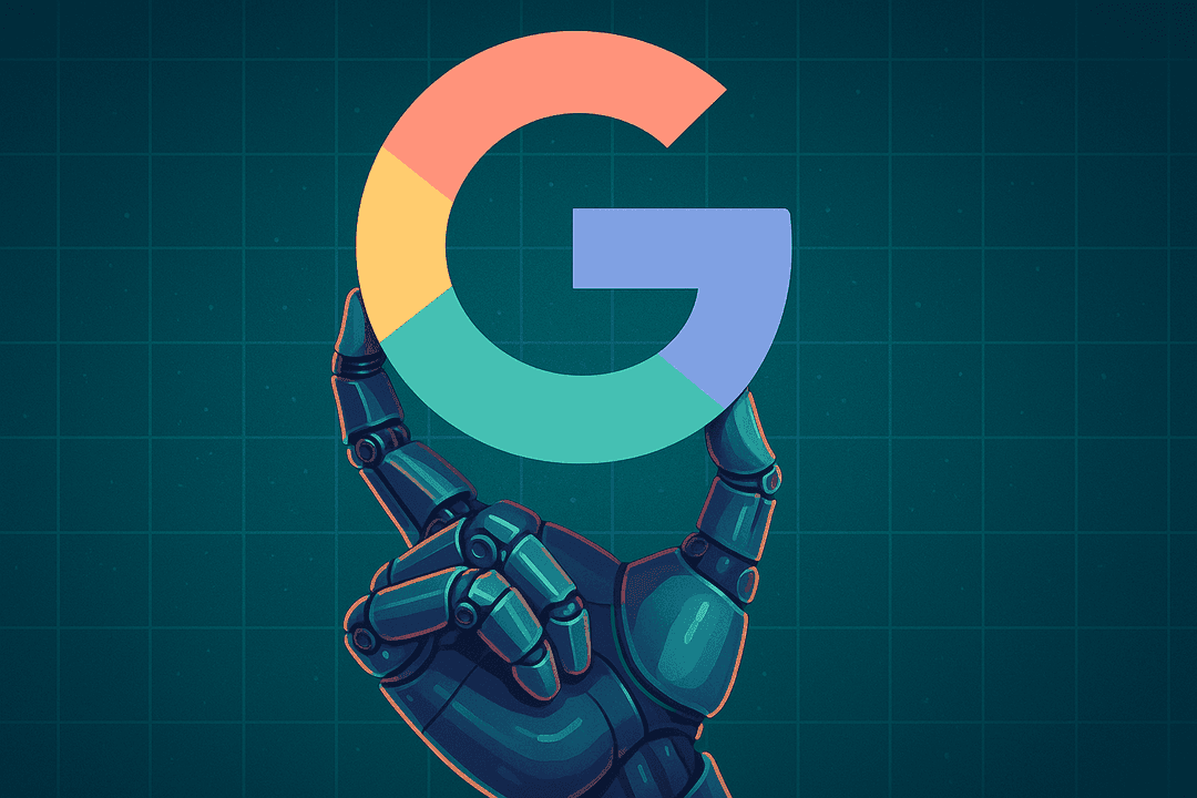 logo google trzymane przez robota, AI Overviews