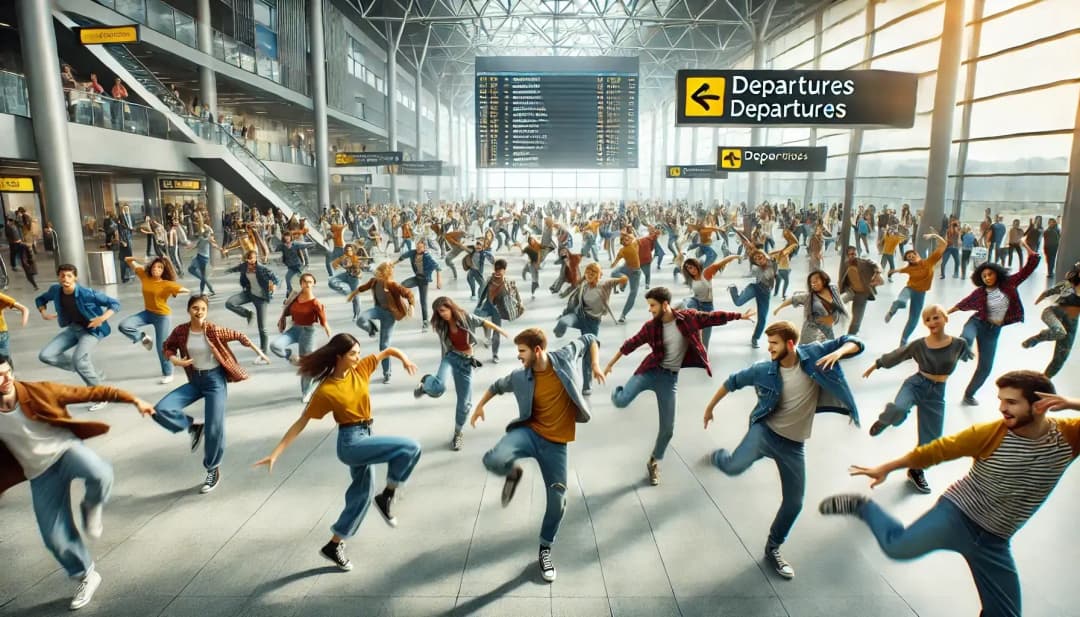 ludzie tańczący na lotnisku, Flash Mob